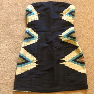 Strapless mini dress with tribal pattern